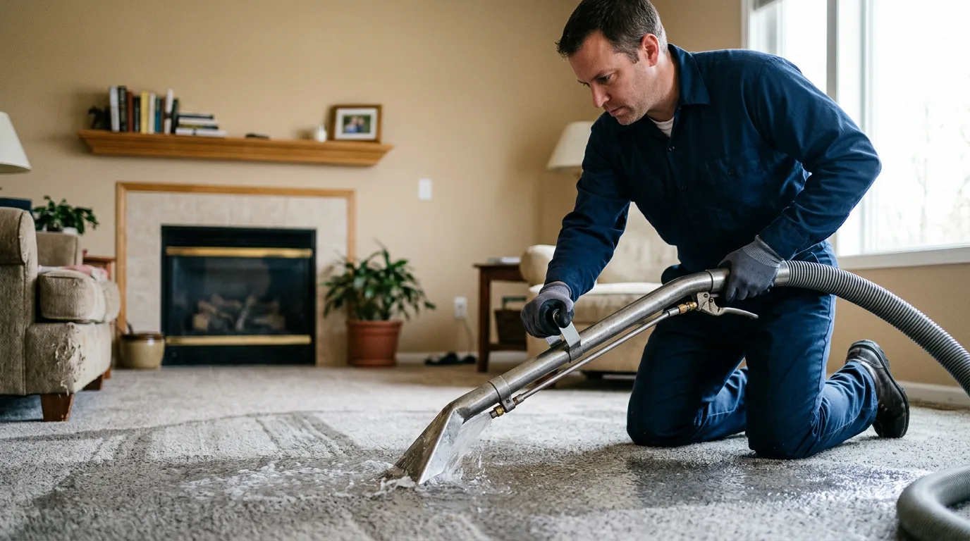 Water damage restoration technician working near Windsor, IL